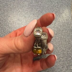 Judith Ripka Silver Hoop Earrings with Yellow Bead Drops